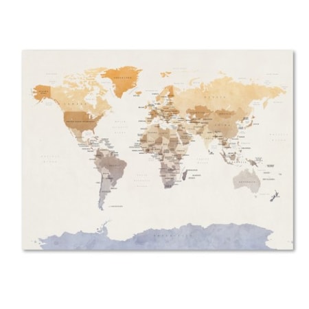 Michael Tompsett 'Watercolour Political Map Of The World' Canvas Art,35x47